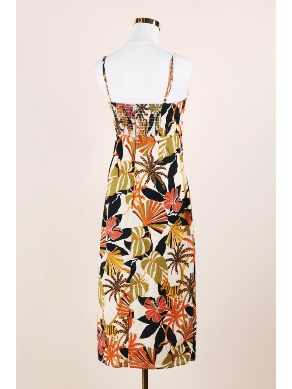 Sz M Junior’s ROW A Scalloped Palm Tree Printed Slip Midi Dress In Brown EUC - Picture 4 of 7